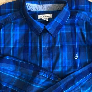 Calvin Klein Jeans Boy’s Blue Plaid Button-Down Shirt